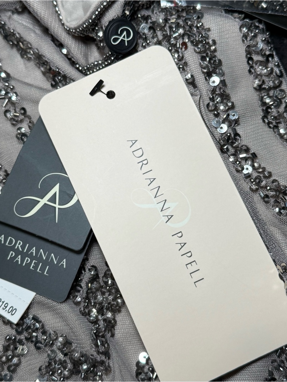 Adrianna Papell Taupe Sequin V-Neck Sheath Dress NWT - Wedding NYE Holiday Party - Picture 8 of 9